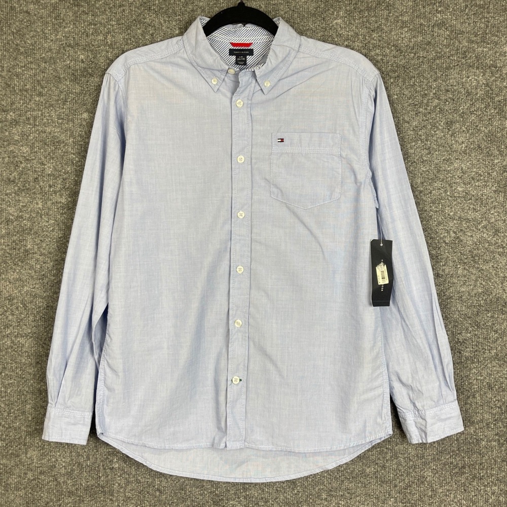 NEW Tommy Hilfiger Button Down Shirt Boys L 16/18 Blue New Long Sleeve Blu
